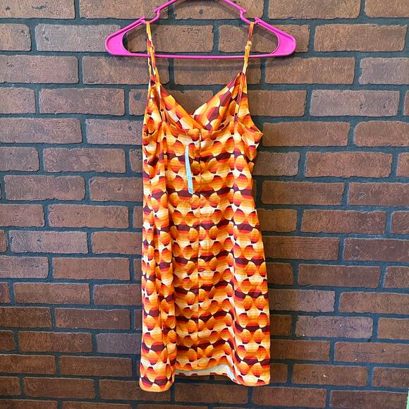 Urban Outfitters Mallory Orange Groovy Print Mini Dress NWT Size Small Festival - Picture 11 of 12